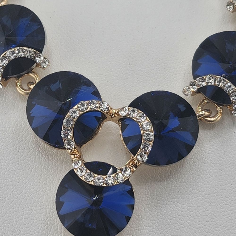 Blue Rhinestone Y Drop Rivoli Necklace‎ - Picture 3 of 4